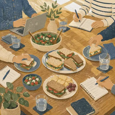 Business Team Lunch Meeting Table Spread