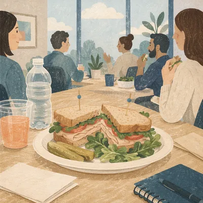 Office Team Lunch Meeting with Sandwiches