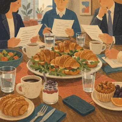 Business Team Lunch Meeting with Sandwiches