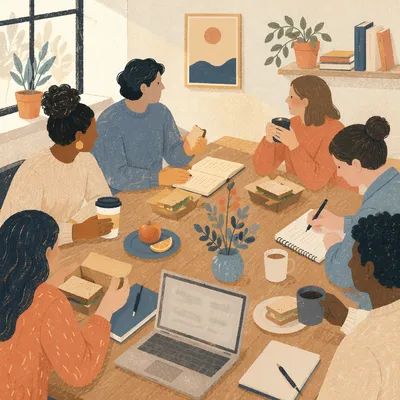 Team Lunch Meeting at Conference Table