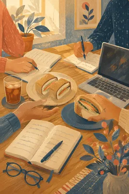 Collaborative Business Lunch Around Conference Table