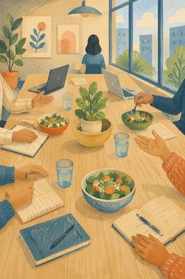 Collaborative Team Lunch at Conference Table