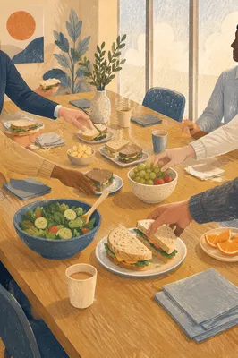Business Team Lunch Meeting with Sandwiches
