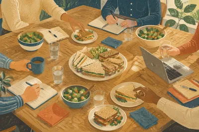 Business Team Lunch Meeting at Conference Table