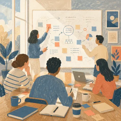 Creative Team Brainstorming Around Whiteboard