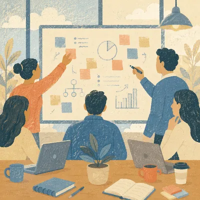 Creative Team Brainstorming at Whiteboard