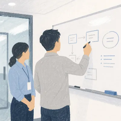 Business Team Brainstorming at Whiteboard