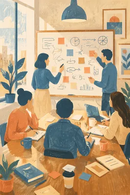 Creative Team Brainstorming Around Whiteboard