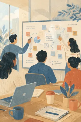 Creative Team Brainstorming Around Whiteboard