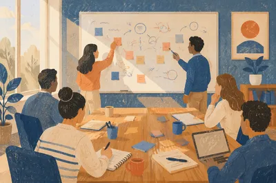 Collaborative Team Brainstorming in Modern Office