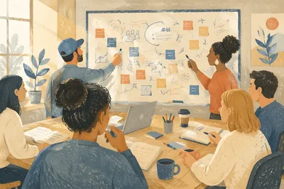 Collaborative Team Brainstorming at Whiteboard