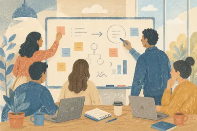 Creative Team Brainstorming Around Whiteboard