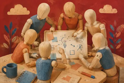 Creative Team Brainstorming Around Whiteboard