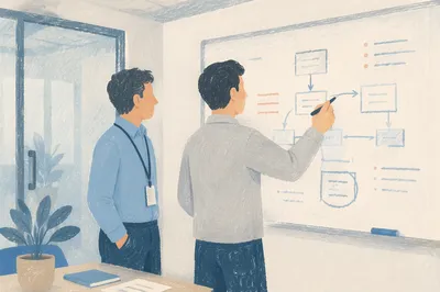 Team Brainstorming at Office Whiteboard