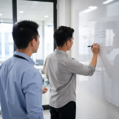 Team Brainstorming at Office Whiteboard