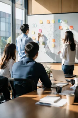 Business Team Brainstorming Around Whiteboard