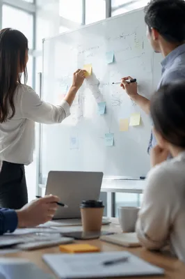 Business Team Brainstorming at Whiteboard