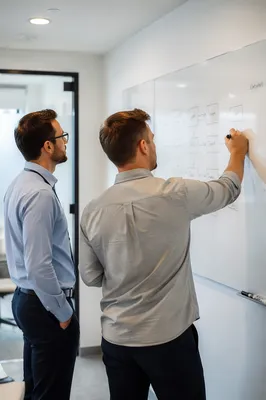 Business Team Brainstorming at Office Whiteboard