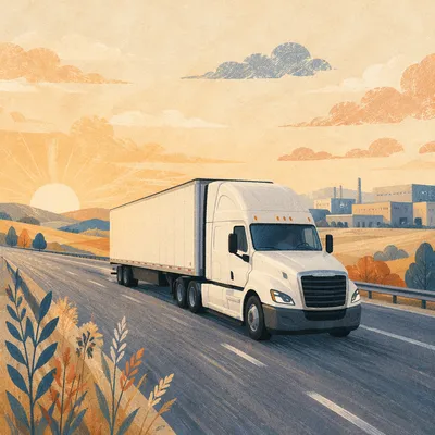 White Semi Truck at Sunrise Highway