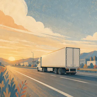 Sunrise Semi Truck on Modern Highway