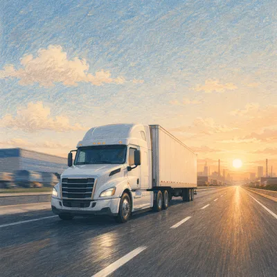 Sunrise Semi Truck on Highway