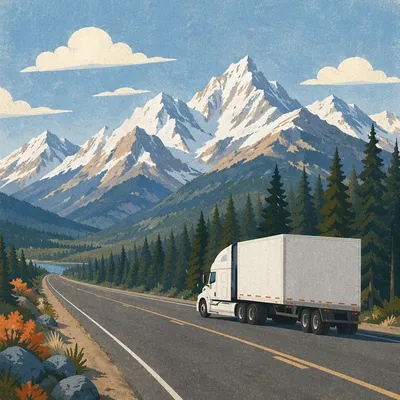 Semi Truck on Alpine Highway