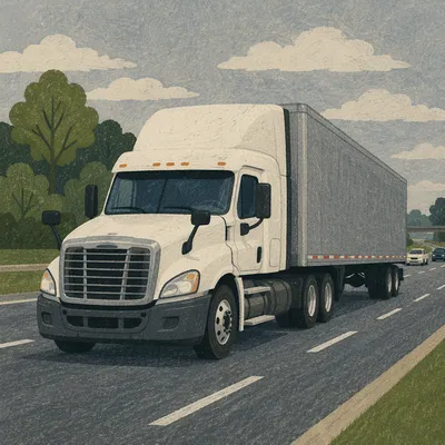 White Semi Truck on Suburban Highway