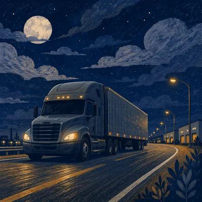 Night Highway Cargo Truck Delivery Scene