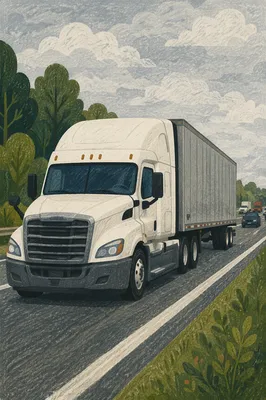 White Semi Truck on Suburban Highway