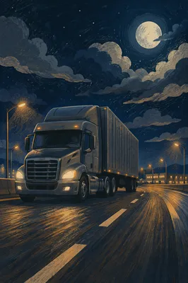 Night Cargo Truck on Highway