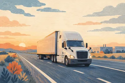 White Semi Truck at Sunrise Highway