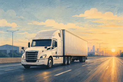 White Semi Truck at Sunrise Highway