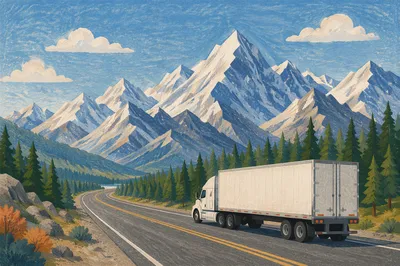 White Semi Truck in Alpine Valley