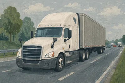 White Semi Truck on Suburban Highway