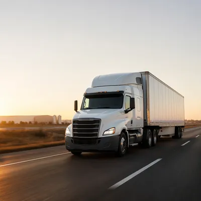 White Semi Truck at Sunrise Highway