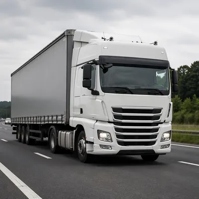 White Semi Truck on Suburban Highway