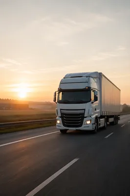 White Semi Truck at Sunrise Highway