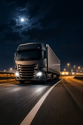 Night Highway Cargo Truck Under Dramatic Sky