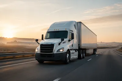 White Semi Truck at Sunrise Highway