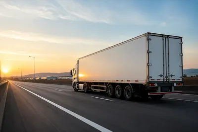 White Semi Truck on Sunrise Highway