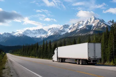 White Semi Truck in Alpine Highway