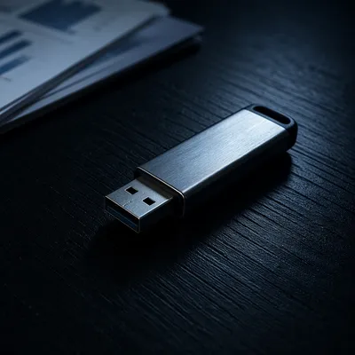 USB Drive on Dark Office Desk
