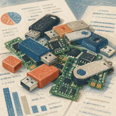 USB Drives and Circuit Boards on Desk