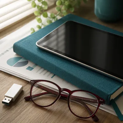 USB Drive and Office Documents Desk Scene