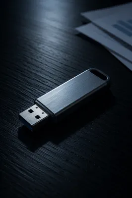 USB Drive on Dark Office Desk