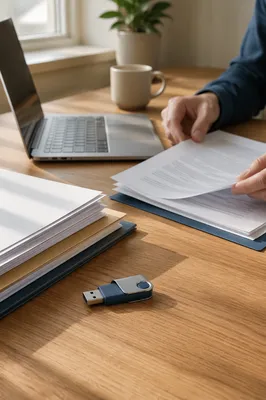 USB Drive and Office Documents on Desk