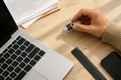 USB Drive Over Business Desk Documents