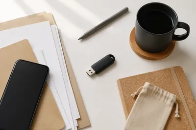 USB Drive and Documents on Office Desk