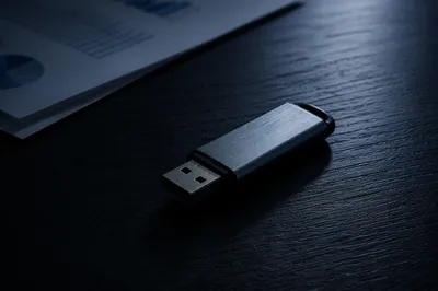 USB Drive on Dark Office Desk