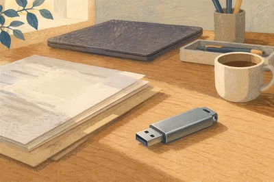 USB Drive and Office Documents on Desk